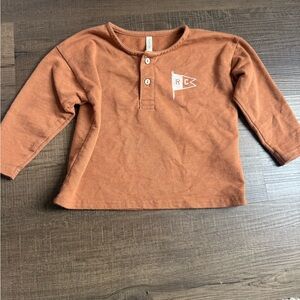 Rylee + Cru Rust Orange Long-Sleeve Henley with White Flag Logo